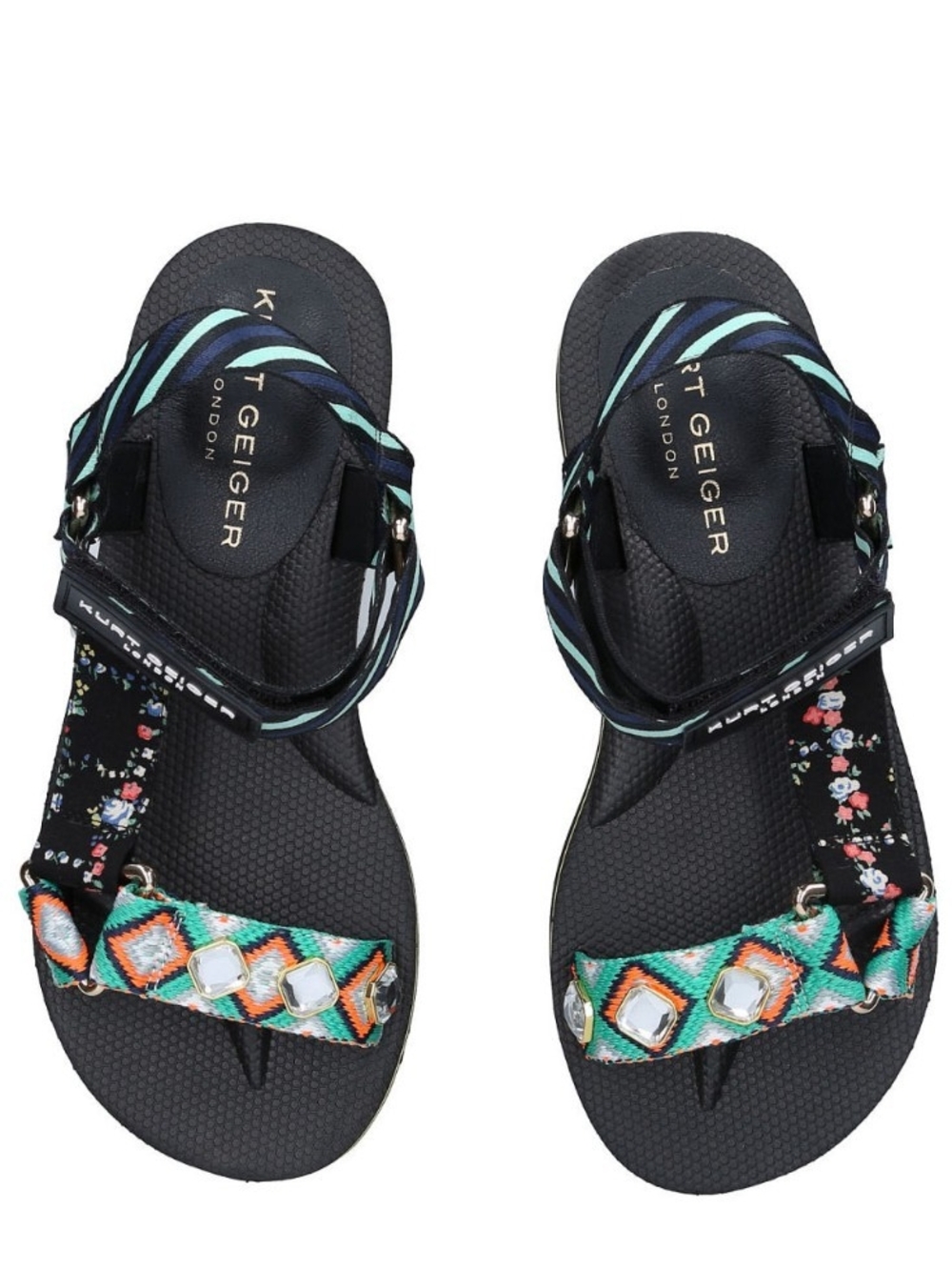 Kurt Geiger Black, Teal & Orange Beaded Strap Sandals
